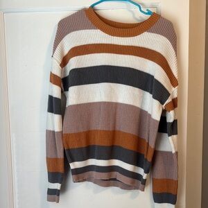Earth Tone Striped Crew Neck Sweater